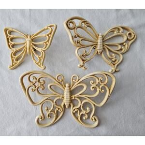 Vintage Homco Home Interiors Set of 3 Faux Wicker Butterflies Wall Hanging Decor